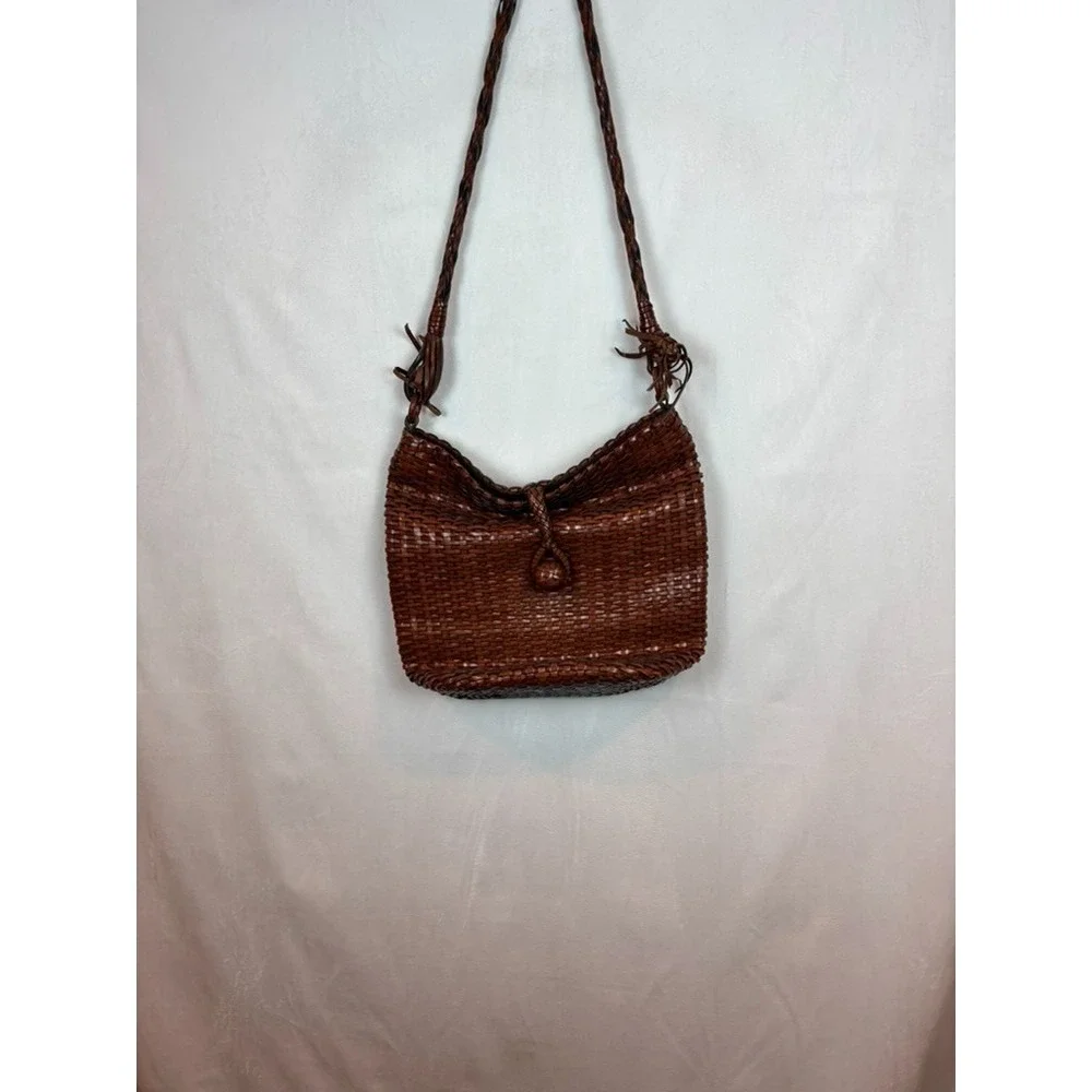 VTG BONANI Basket Weave Leather Crossbody Shoulder Bag‎ Purse Boho Unique
